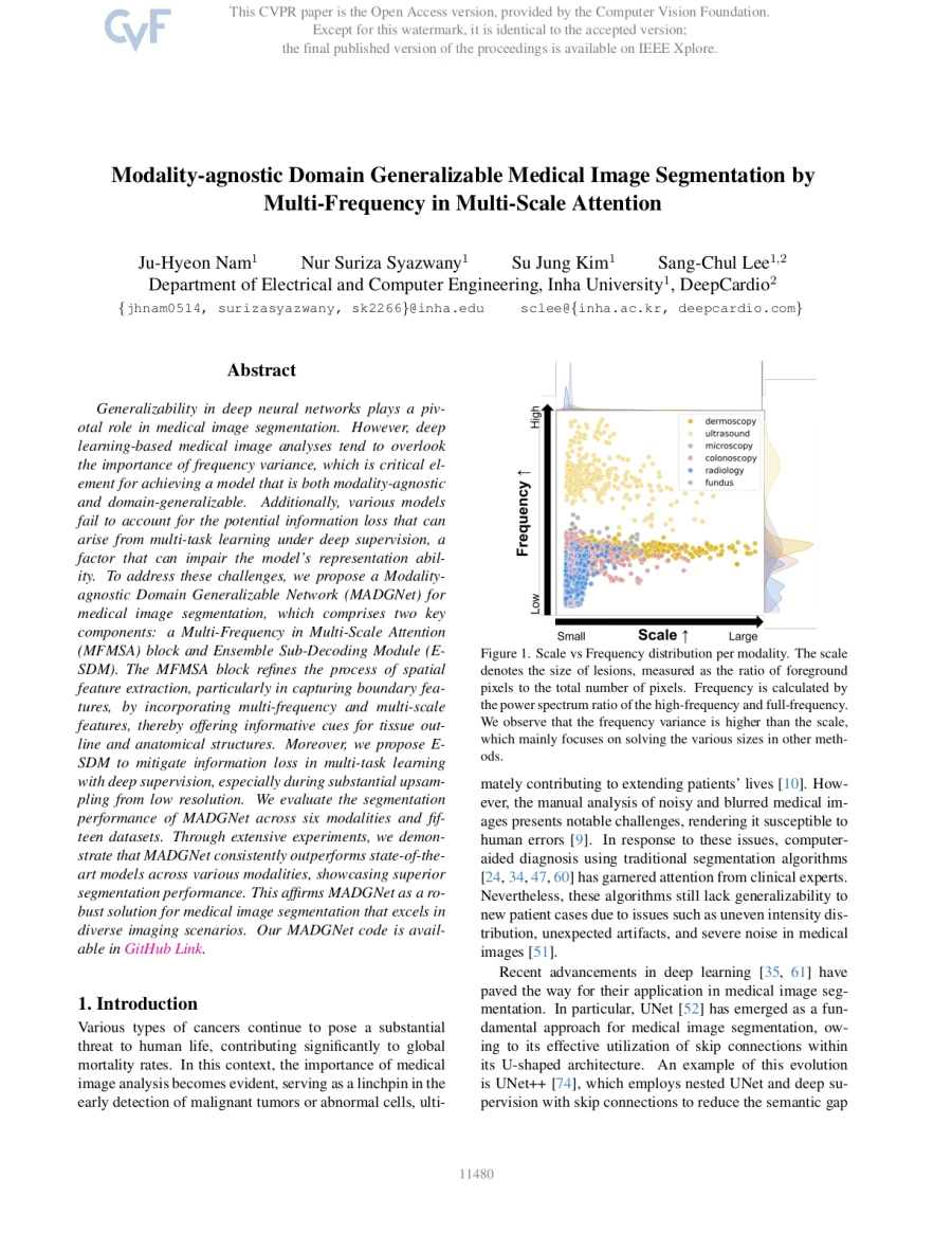 First page of the Modality-agnostic Domain Generalizable Medical Image Segmentation paper