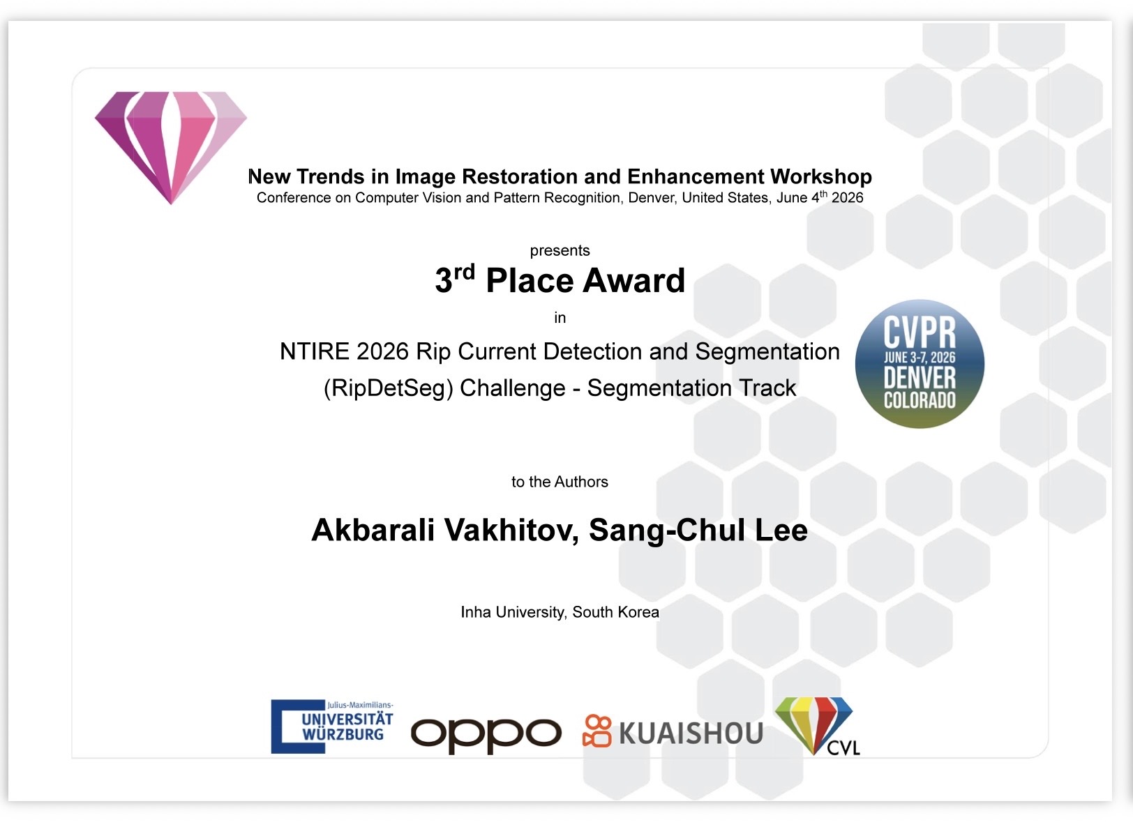 NTIRE 2026 3rd Place Award